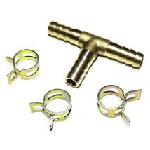 Brass fuel hose tee 3 way pipe for carburetor fitting 8mm 5/16" + 3pcs clips